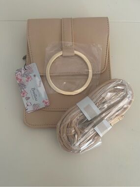 NWT BRENTANO Vegan Small Flap-Over Crossbody/Waist Bag w/ RIFD Blocking Hazelnut